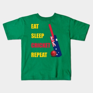 Eat Sleep Cricket Repeat Australia Flag Cricket Bat Kids T-Shirt